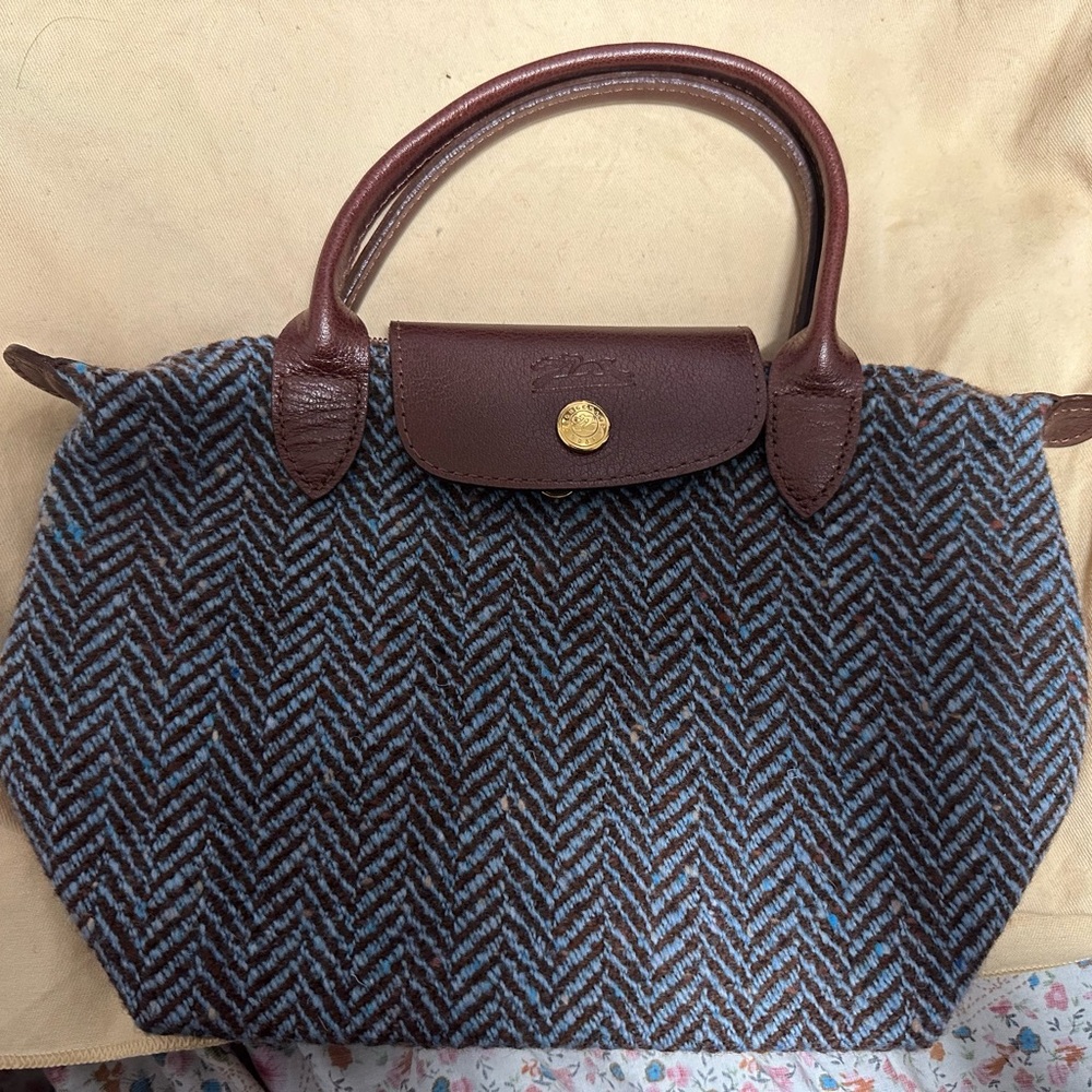 Brown and Blue Herringbone Women's Bag